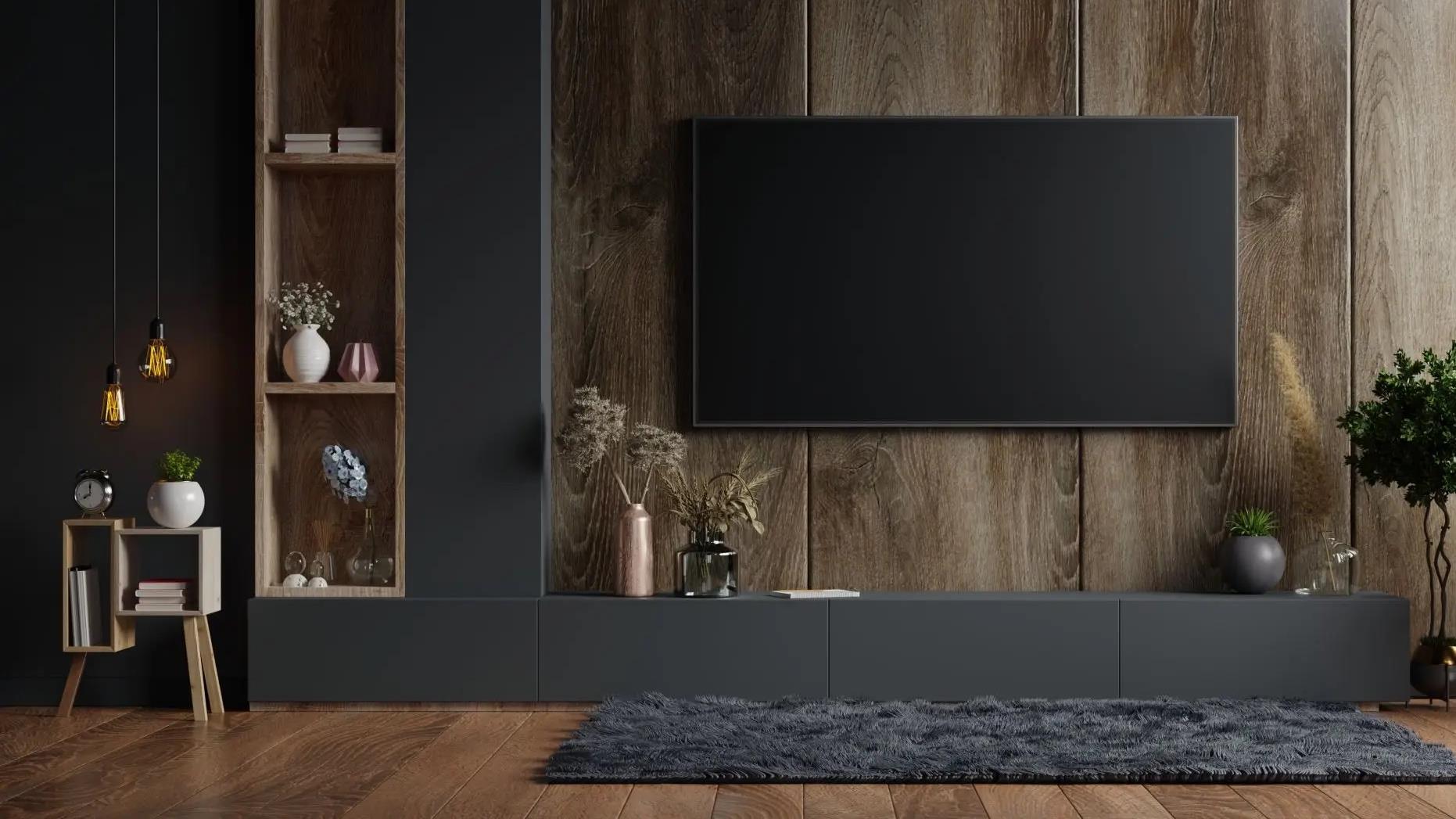 Finished, fully integrated media wall with hidden technology