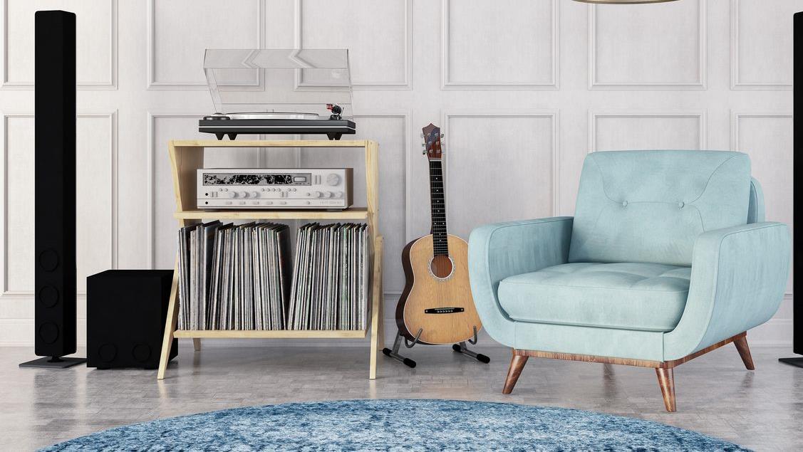 Warm, music-inspired living room reflecting Aria Collective Design's design philosophy