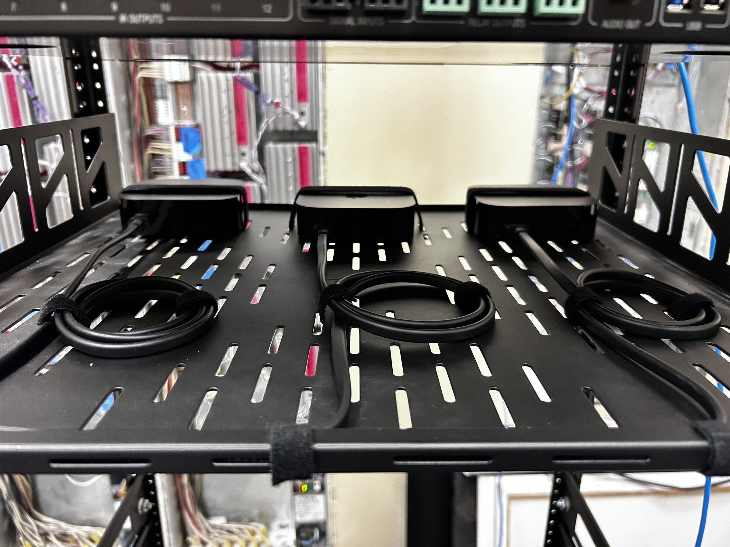 Meticulously managed cabling inside an equipment rack